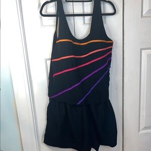 90s Neon Vintage 3x plus size one piece bathing swimsuit w/ shorts black Cabana
